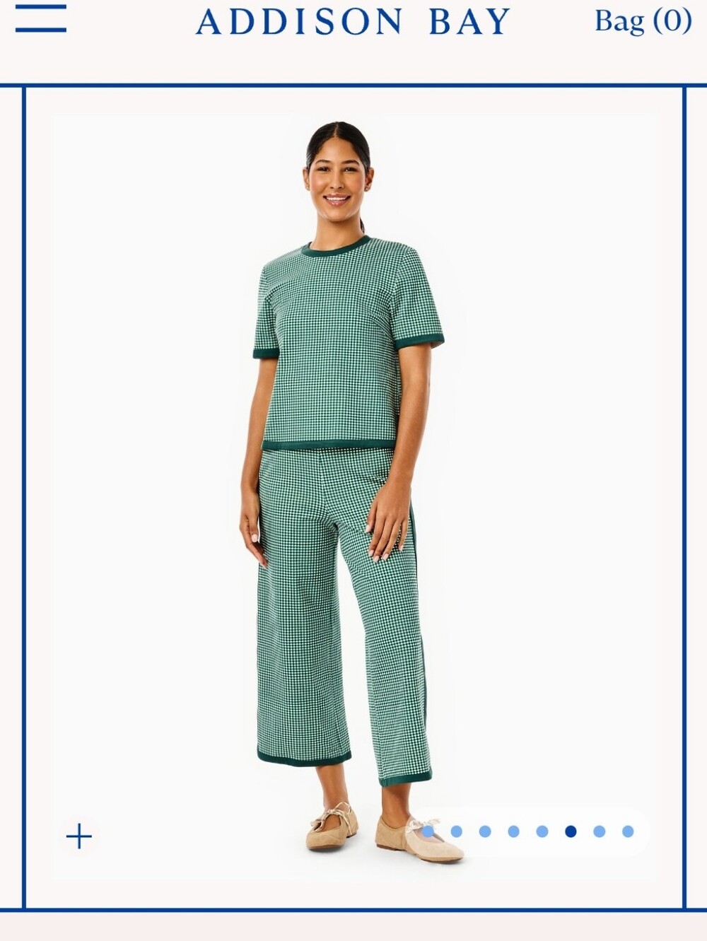 Addison Bay Green Gingham Knit Top & Cropped Wide-Leg Pants Set